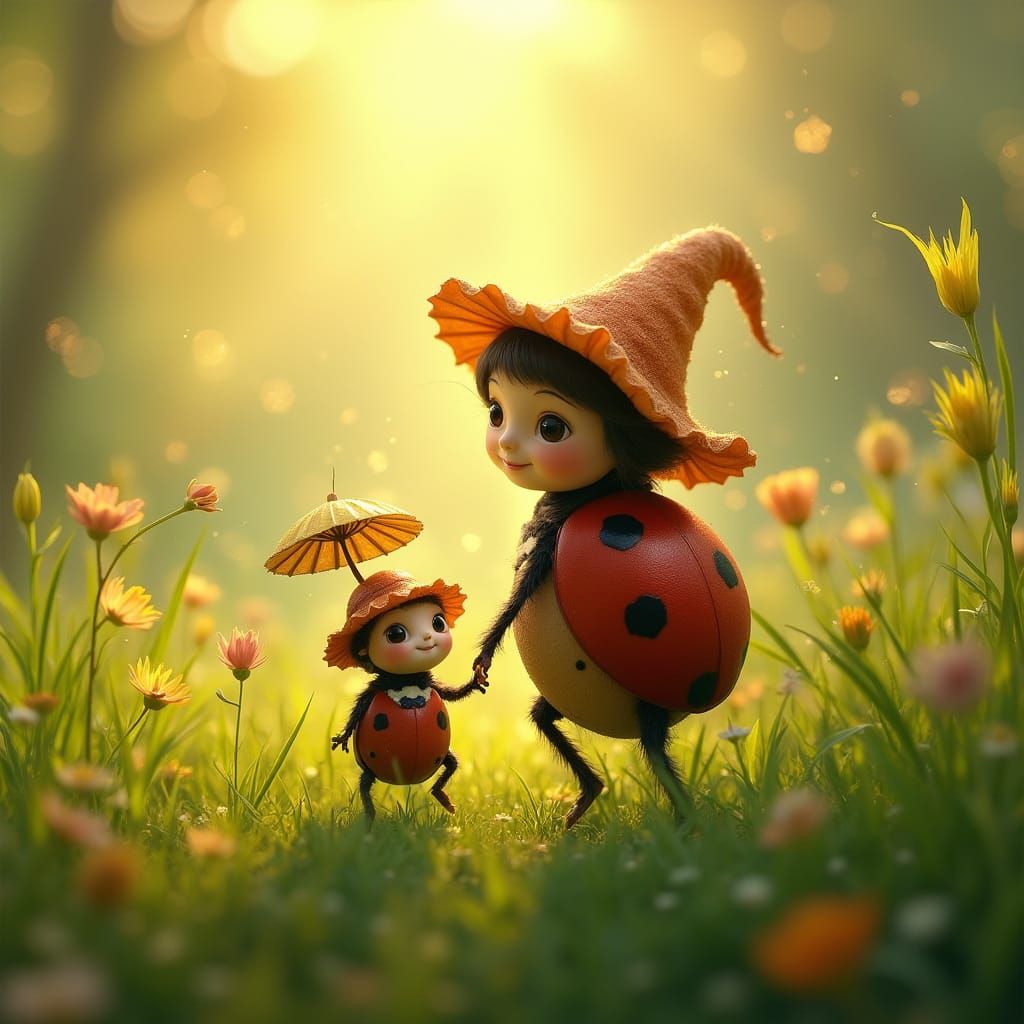 Motherly Ladybug in Whimsical Meadow