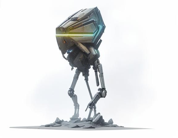 Robot Walks in Deserted Cyberpunk Patio at Night