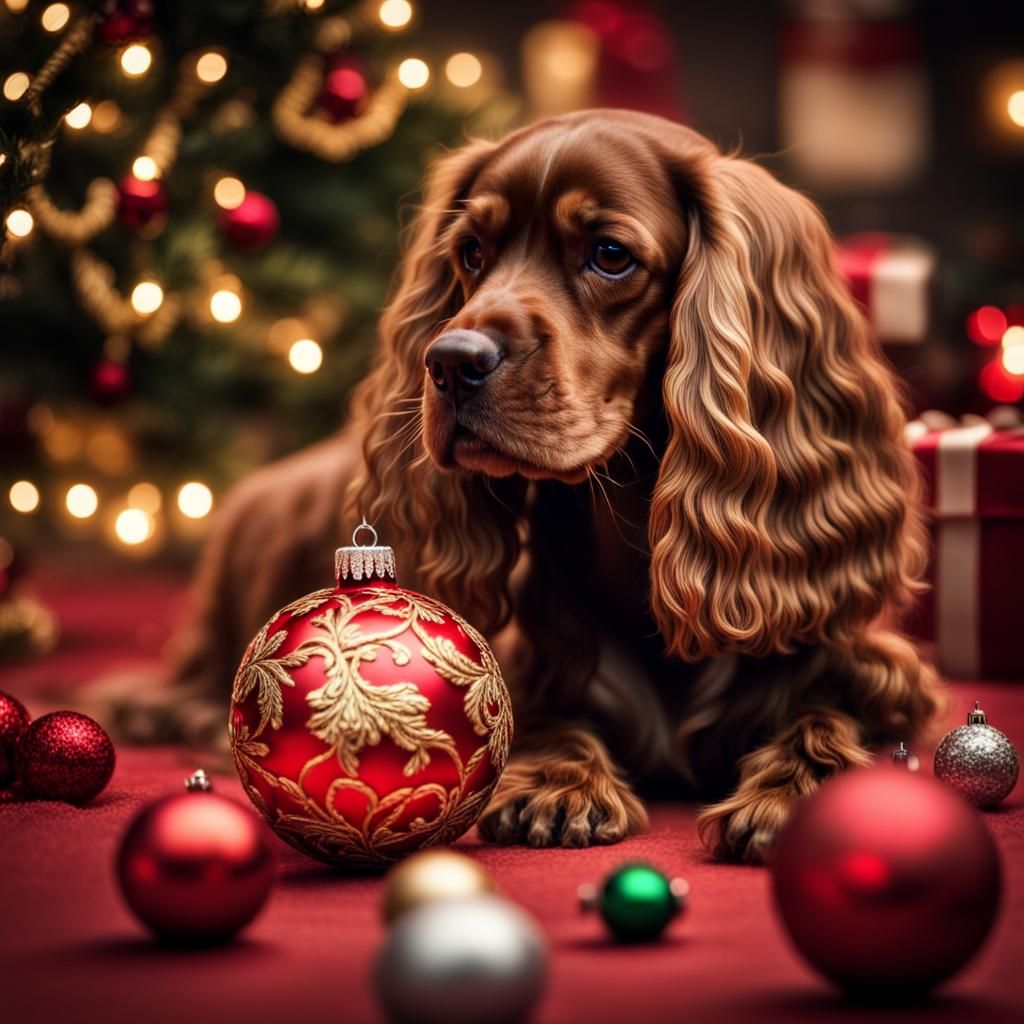 Cocker Spaniel in Christmas Ball: Hyperrealistic HDR