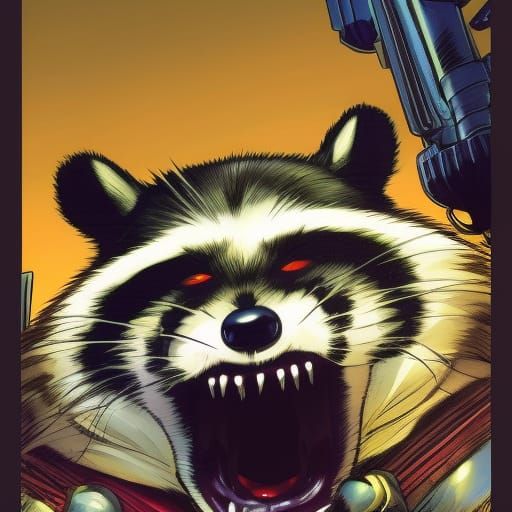 Angry Raccoon Comic Book Art in 8K
