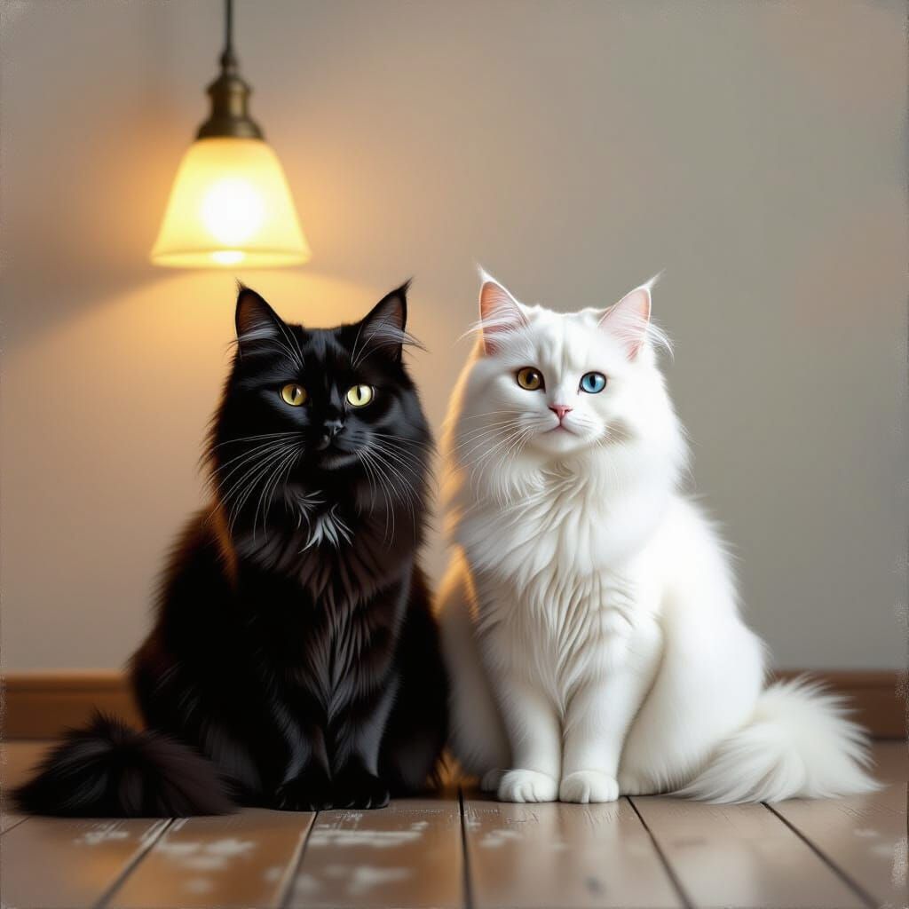 Black and White Cats Sitting Together in Soft Light