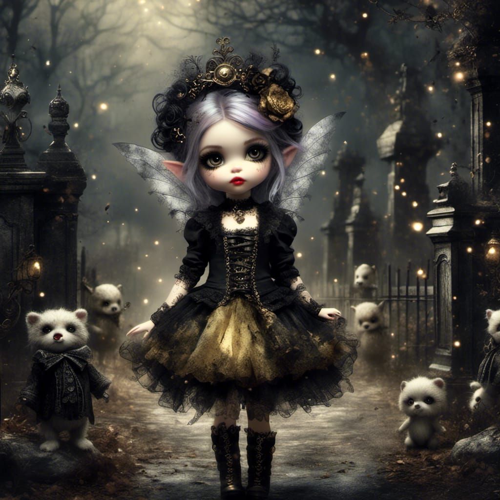 Cute Goth Vampire in Eerie Cemetery