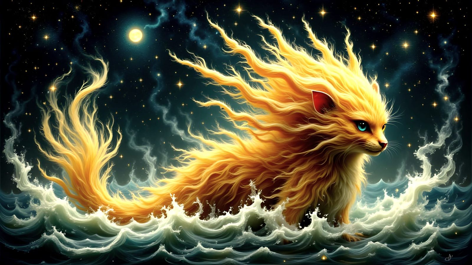 Magical Creature Emerges from Starry Night