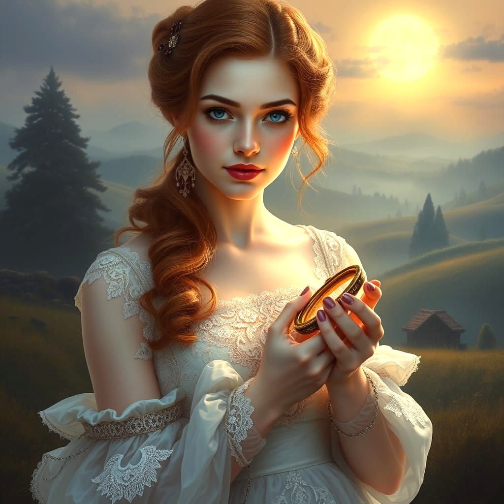 Ethereal Woman Holds Locket to Cherished Memories