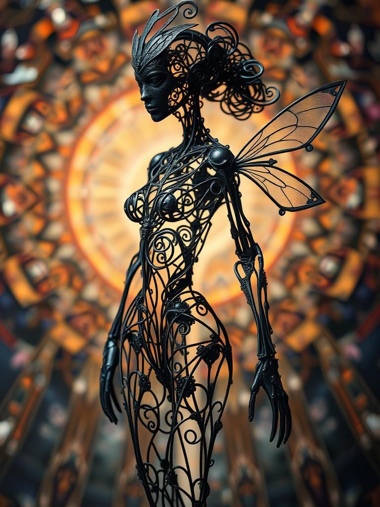 Ethereal Rococo Cyborg in Dark Metal Filigree