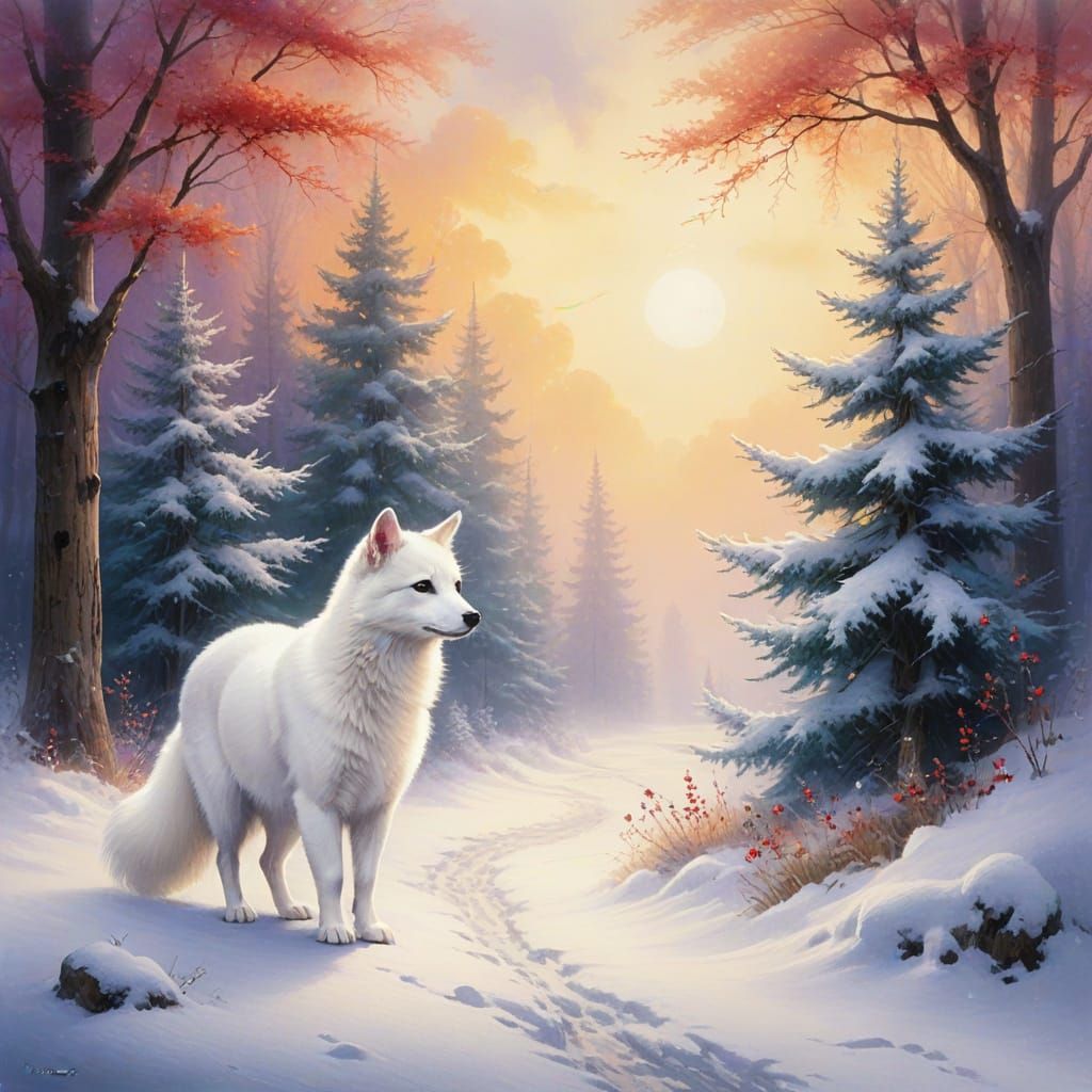 Elegant White Ermine in Winter Wonderland