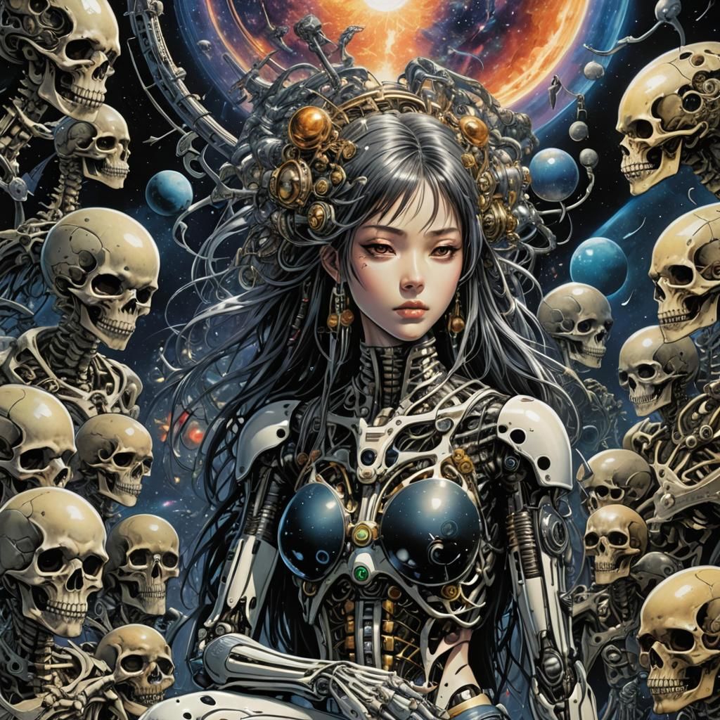 Cyborg Goddess in Cyberpunk Anime Poster Art