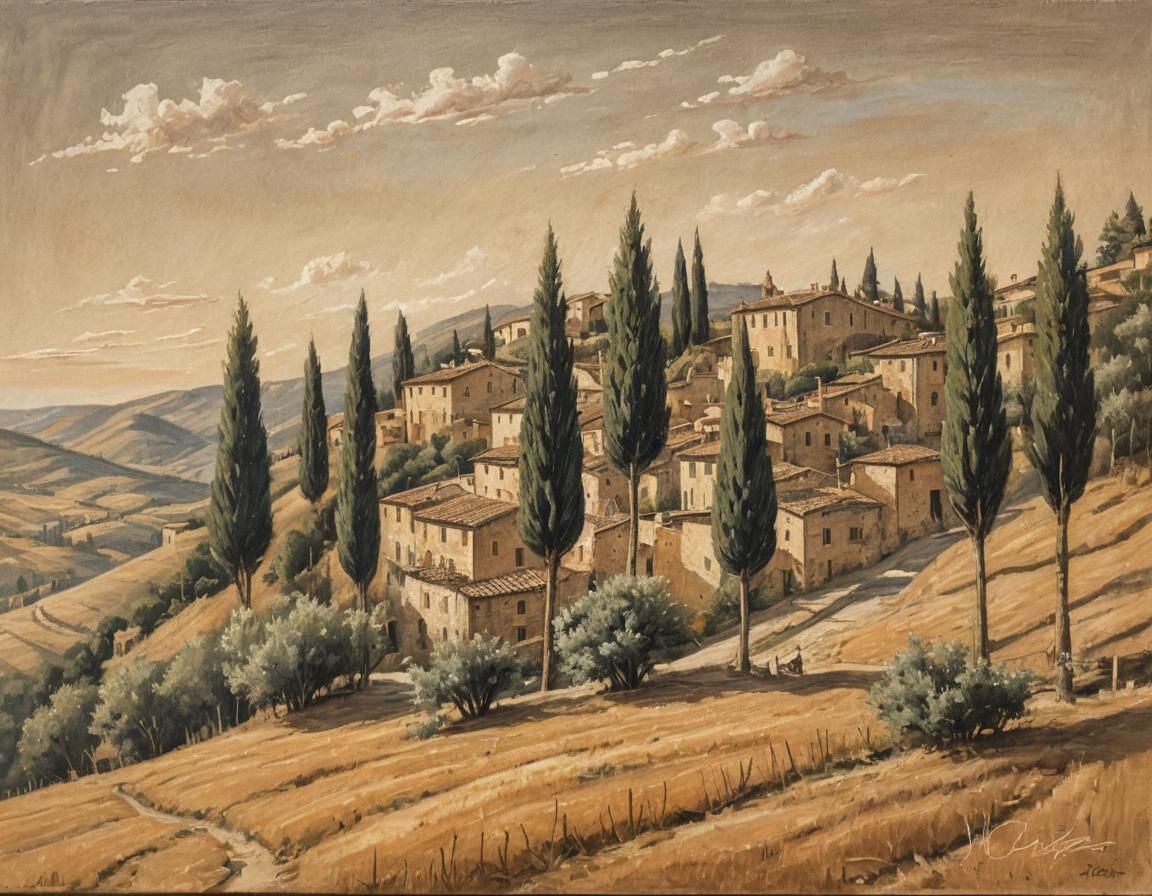 Tranquil Tuscan Village in Chalk and Charcoal