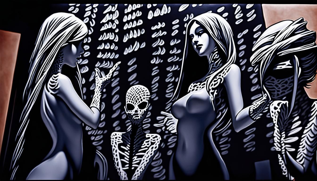 Haunting Porcelain Mannequin in Charcoal Drawing Style