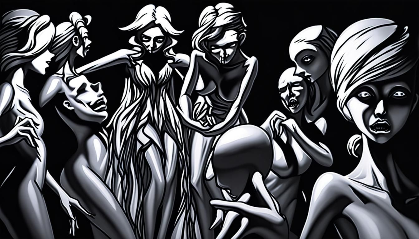 Haunting Porcelain Mannequin in Charcoal Drawing Style