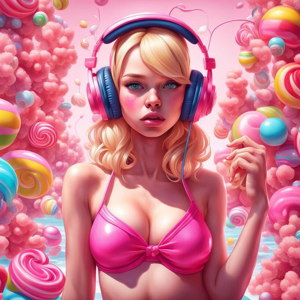 Blonde Girl in Pink Bikini: Candy Art Style