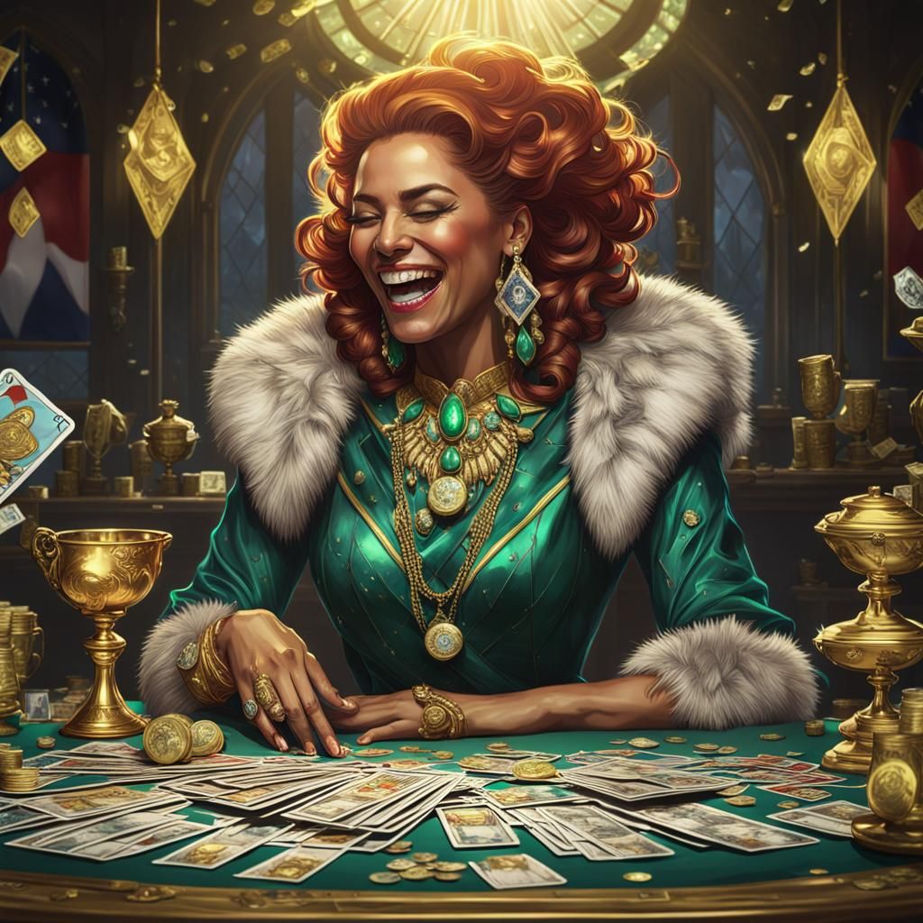 Laughing Woman Surrounded by Wealth