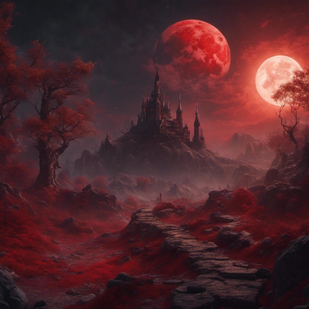 Dramatic Blood Moon Fantasy Concept Art