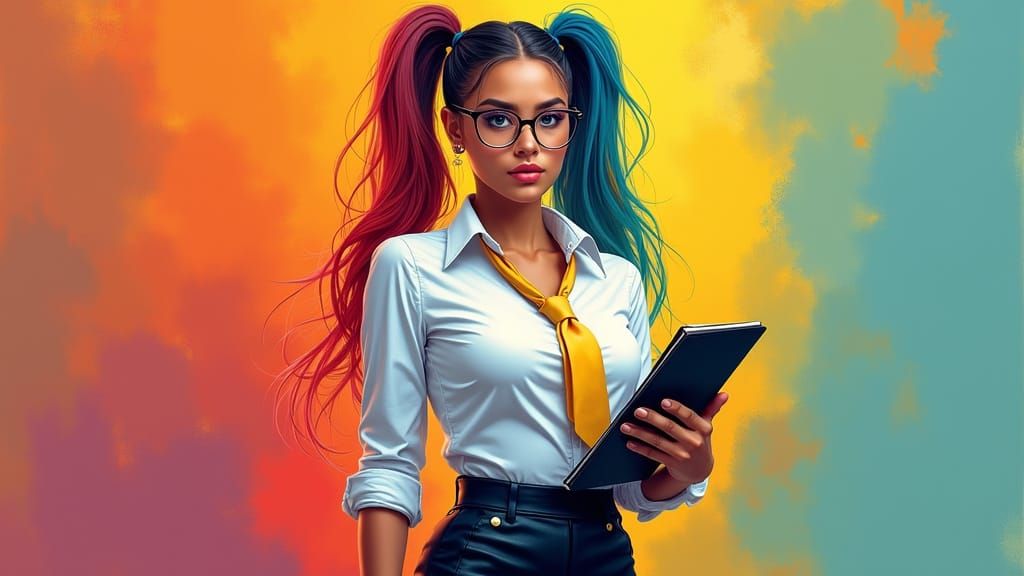 Digital Portrait of a Confident Fitness Model in Artistic St...