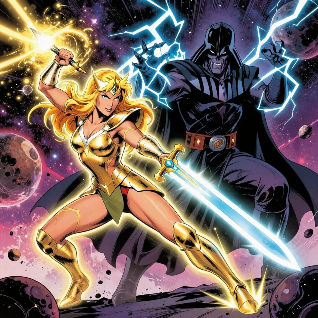 She-Ra Battles Darth Sidious in Epic Comic Style