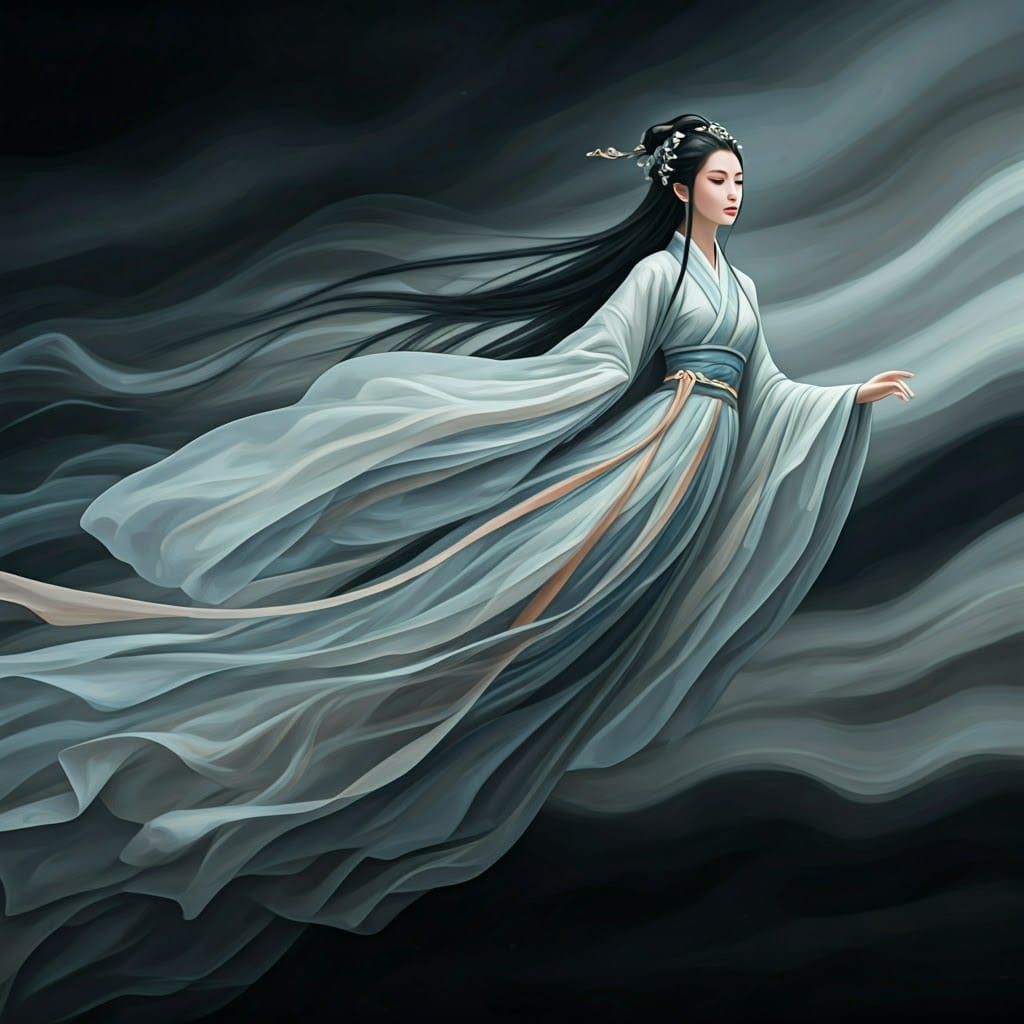 a Woman in flowing silk robes