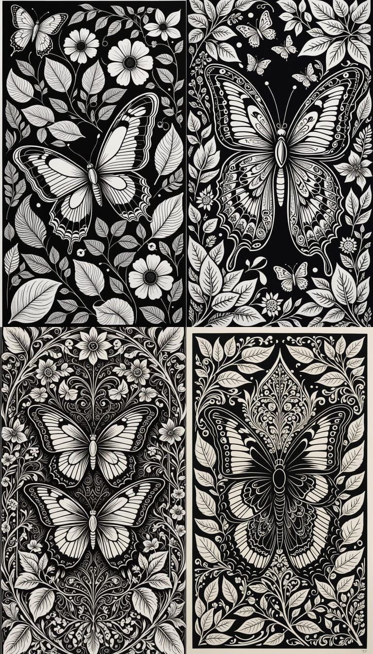 Modern Linocut Butterfly Illustration