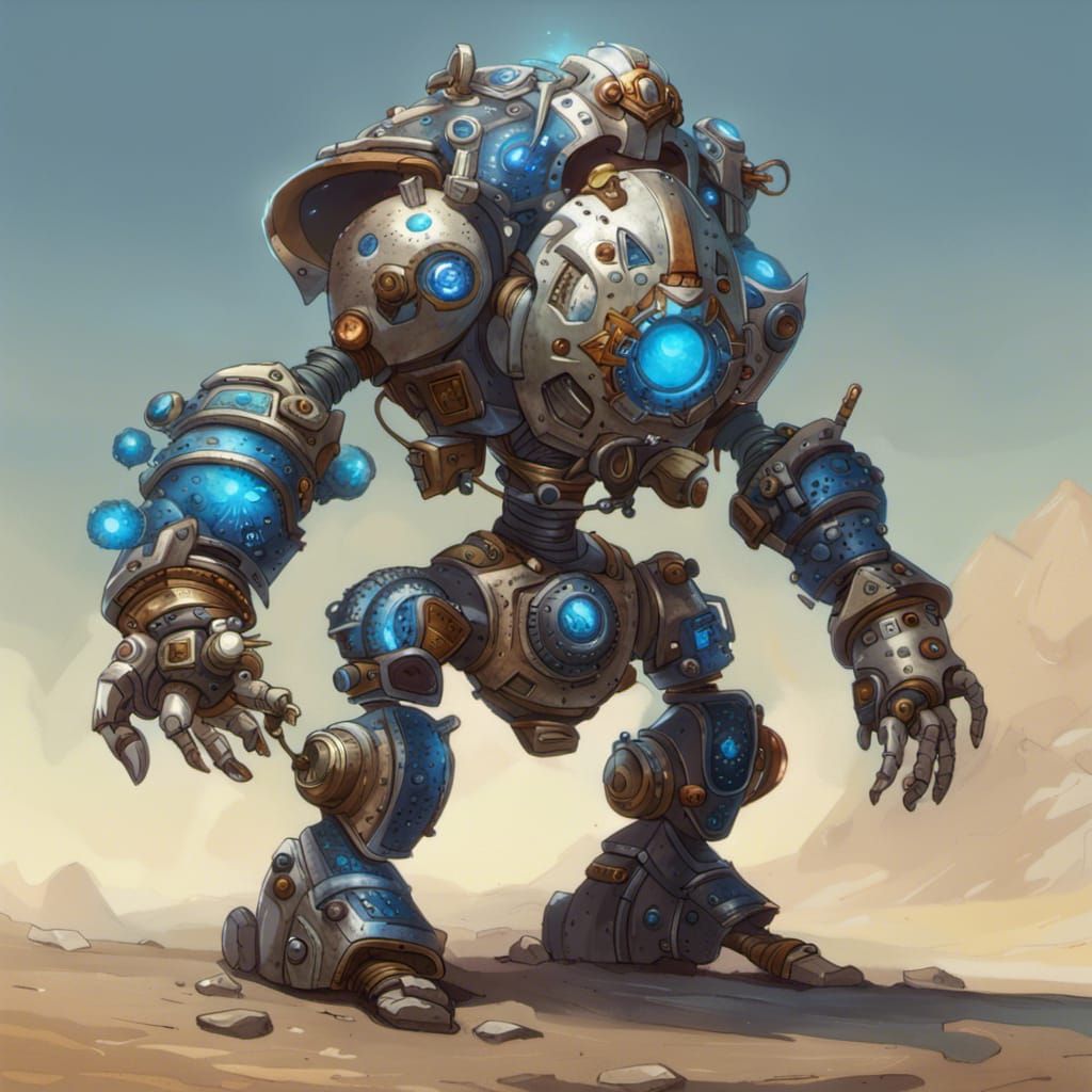 Robotic Modron Cleric with Gear Hammer, Comic Book Art