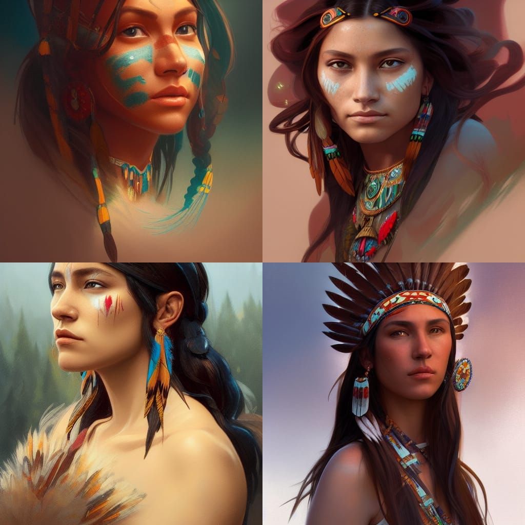 Native American Princess Portrait in Hyperdetailed Digital A...