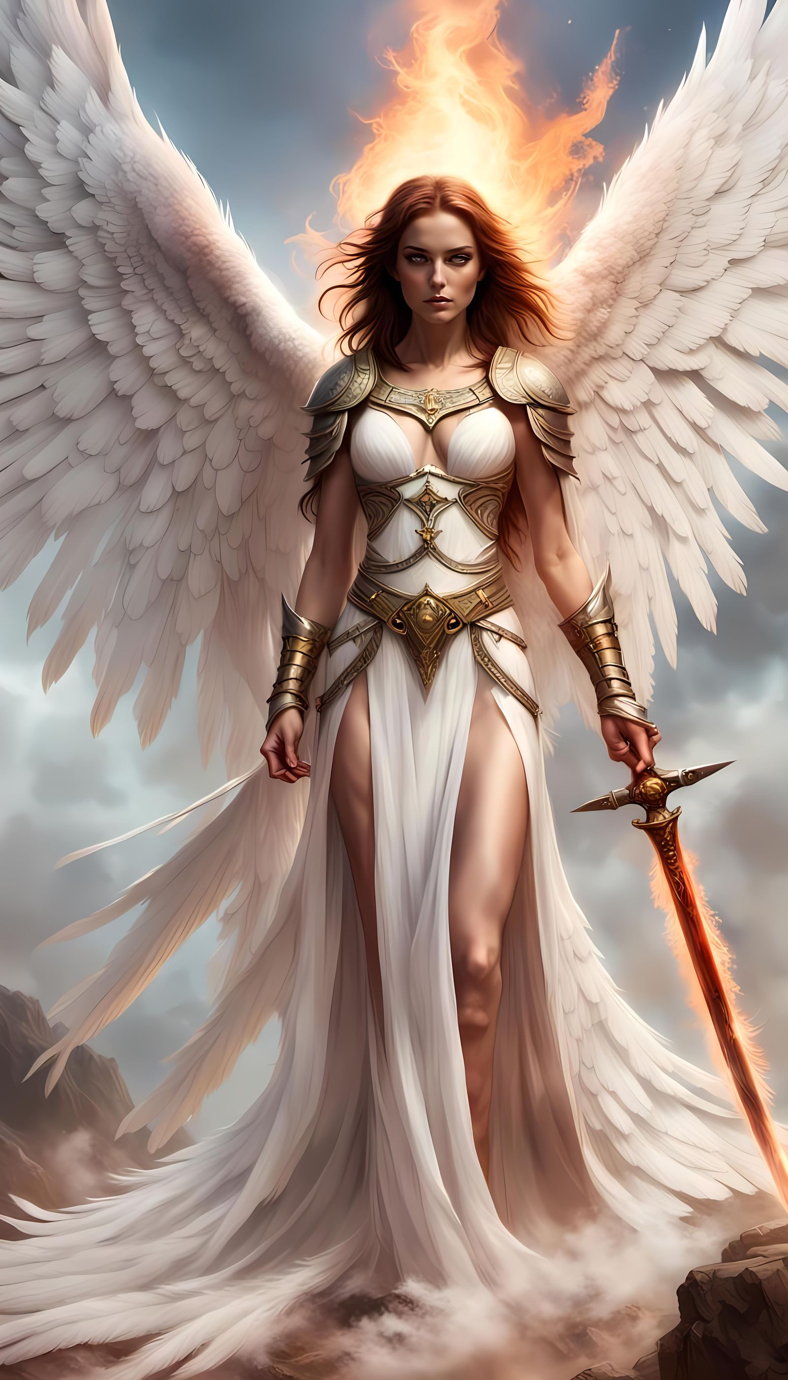 Warrior Angel with Flaming Sword Digital Painting