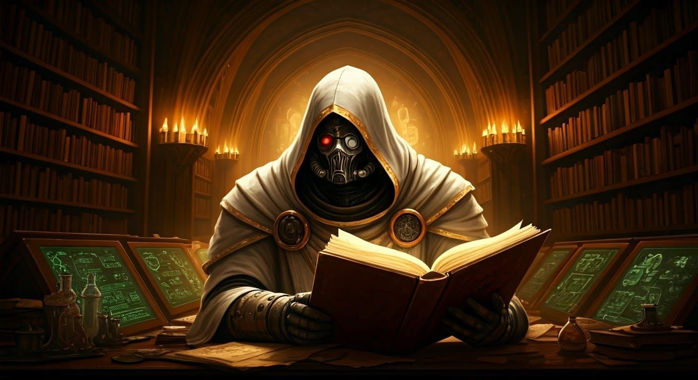 Space Marine Apothecary in Gothic Library