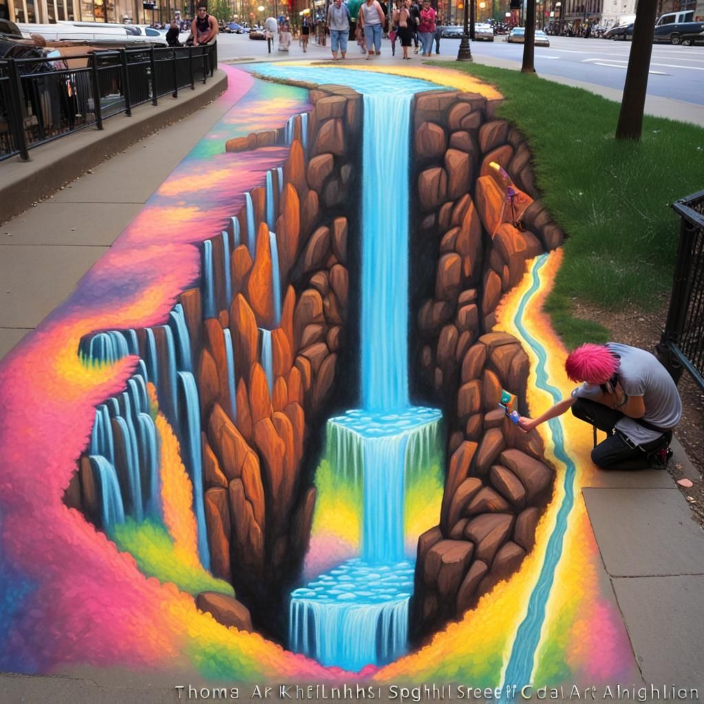Boy Drawing Chalk Art in Chicago Street