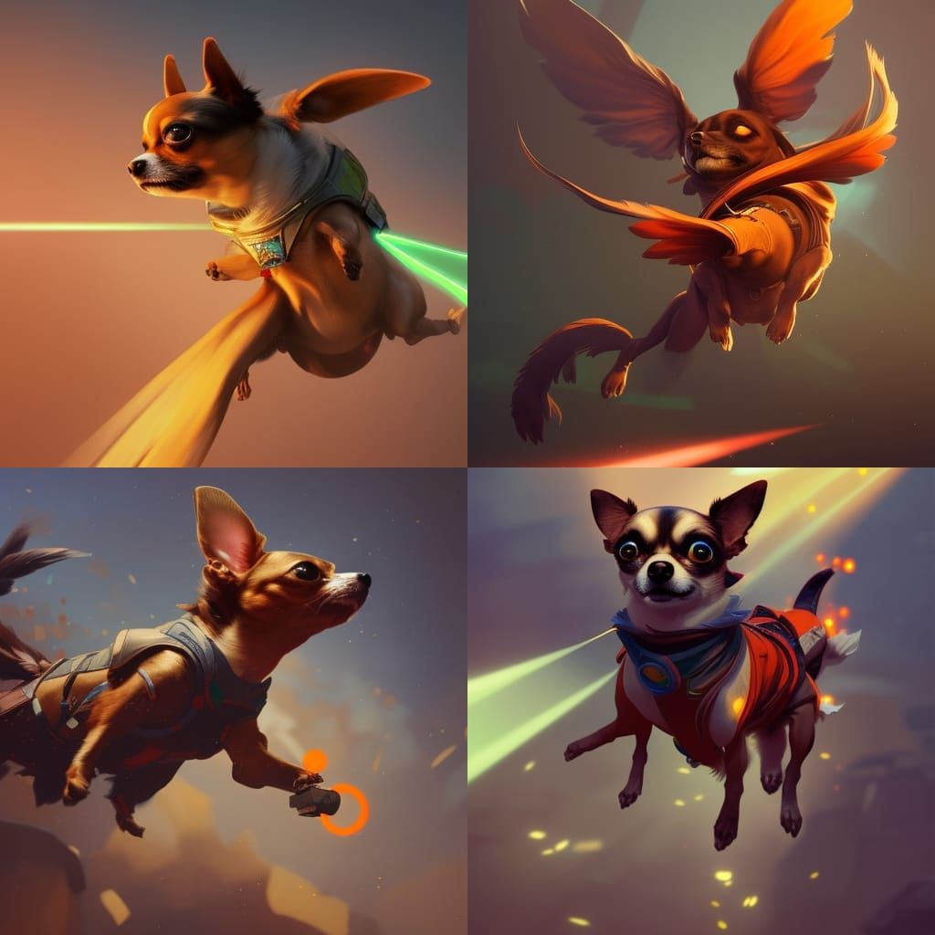 Flying Chihuahua with Laser Gun, Hyperdetailed Concept Art