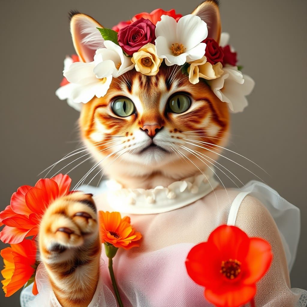 Cat Model with Flower Crown