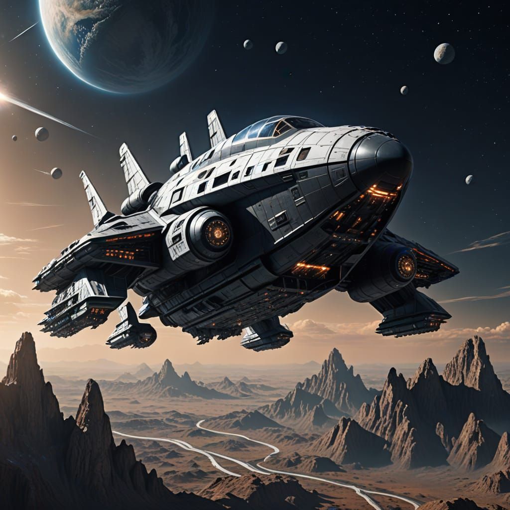 Galactic Spaceship in Dazzling Starlight