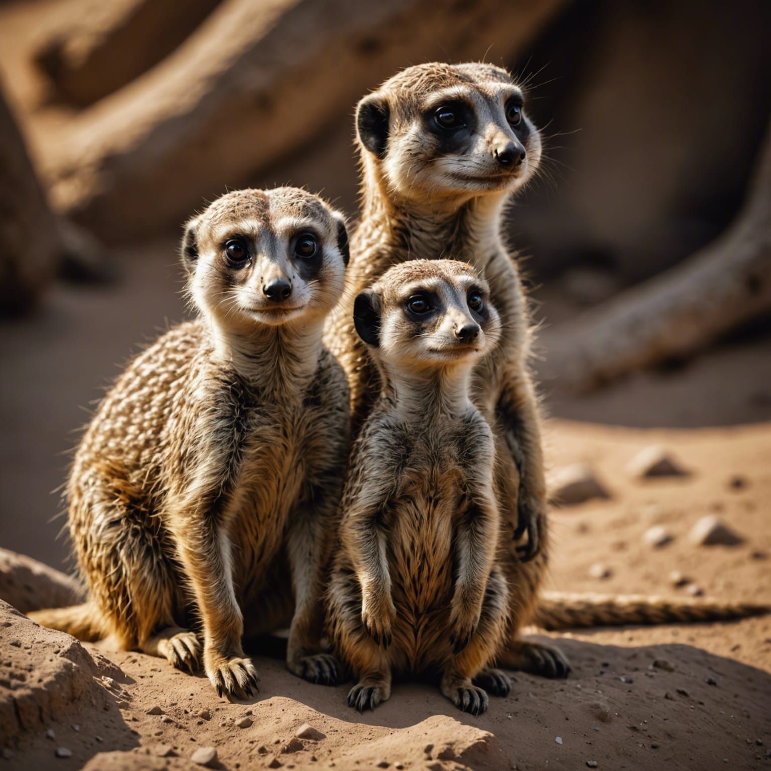 Meerkat Mother and Young: 8k Realistic Photo