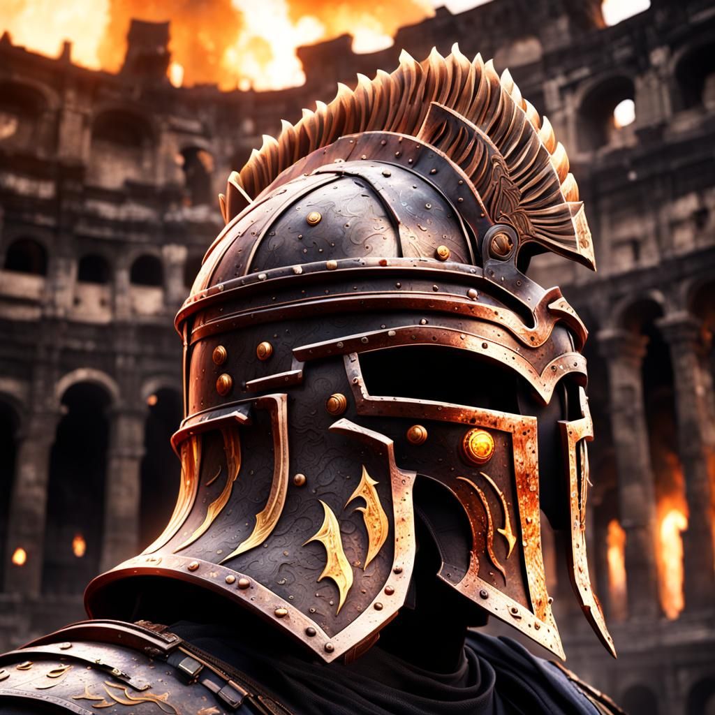 Flaming Battle Helmet in Colosseum: Fantasy Art