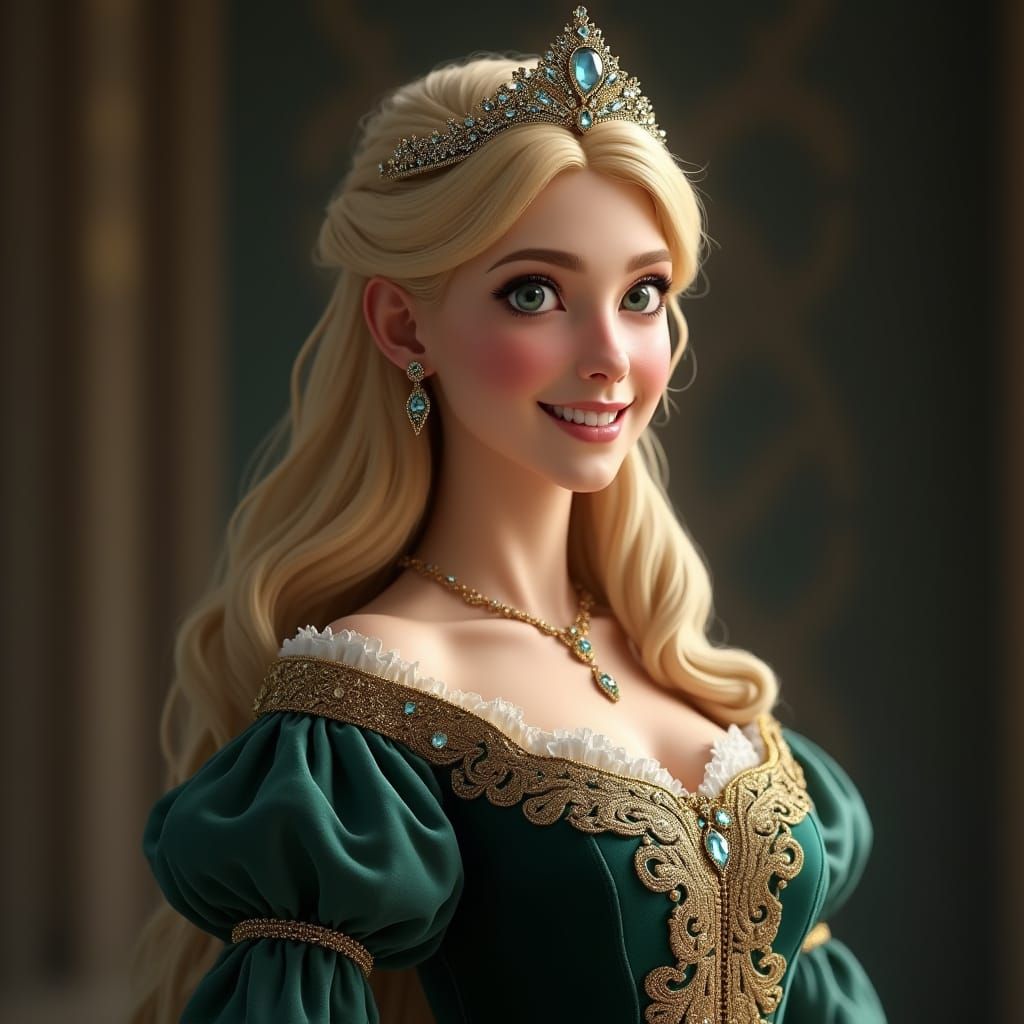 Regal Renaissance Princess in Velvet Gown with Tiara