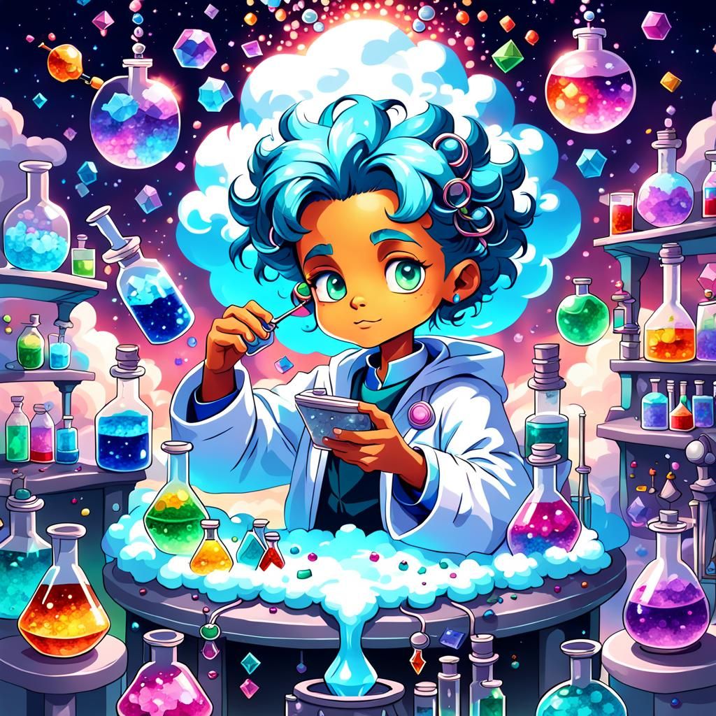Magical Galaxy Scientist in Crystal Lab