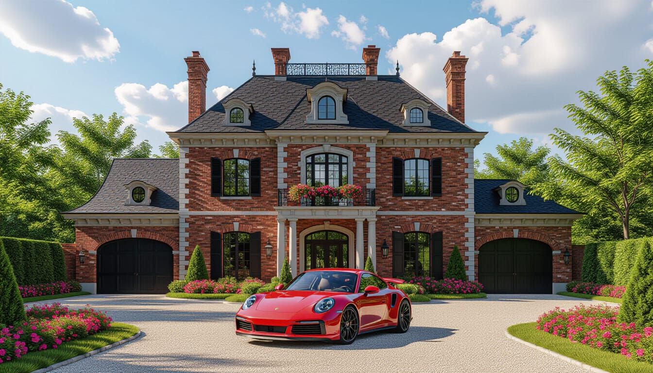 Victorian Chateau With Red Porsche 911