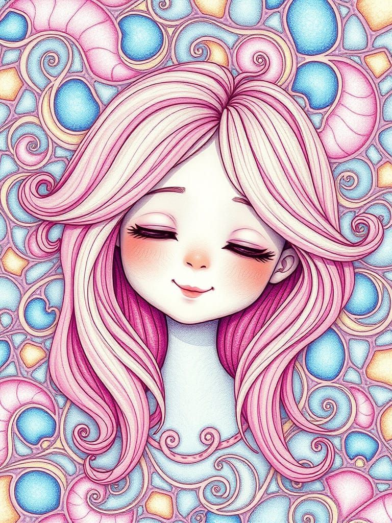 Dreamy Pastel Goddess Amidst Whimsical Tessellation