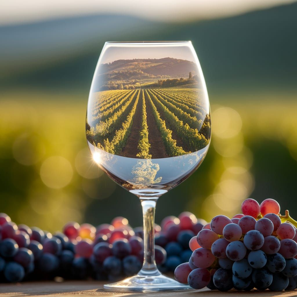 Lush Vineyard Scene in a Wine Glass