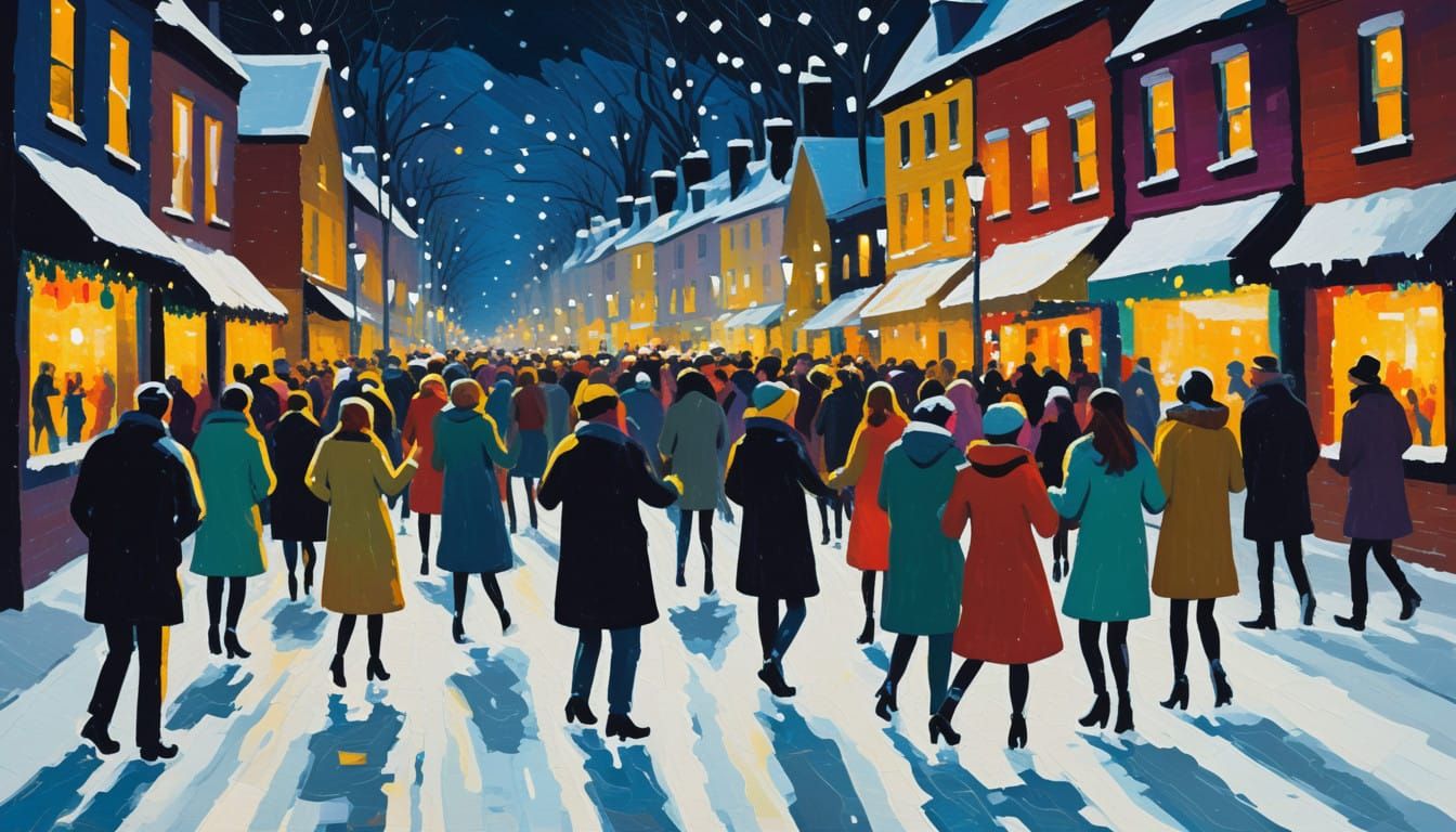 Impressionistic Winter Scene: Snowy Night Dance