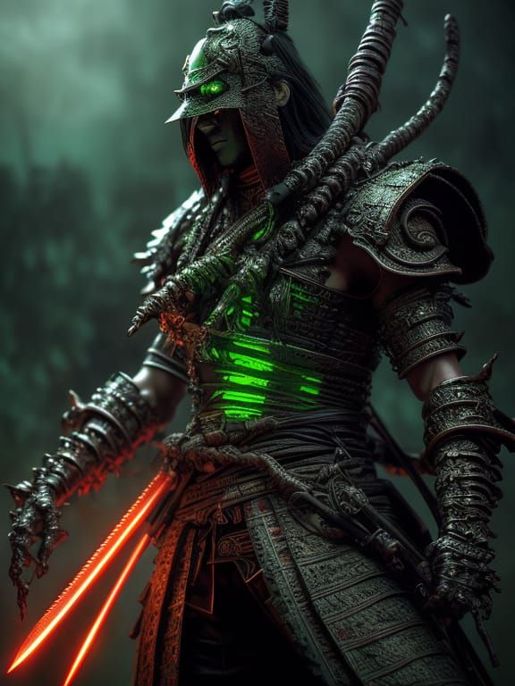 Biomechanical Samurai Warrior in Dark Fantasy Style