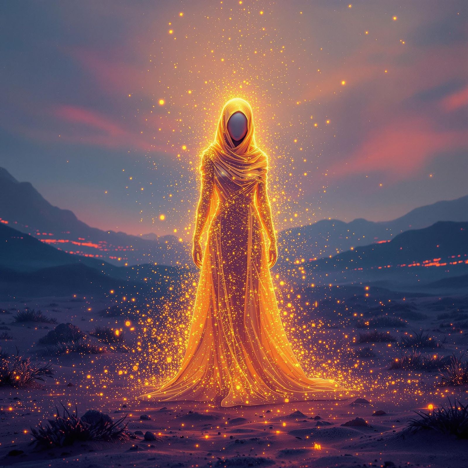 Golden Woman on Alien Planet in Sci-Fi Oil Painting