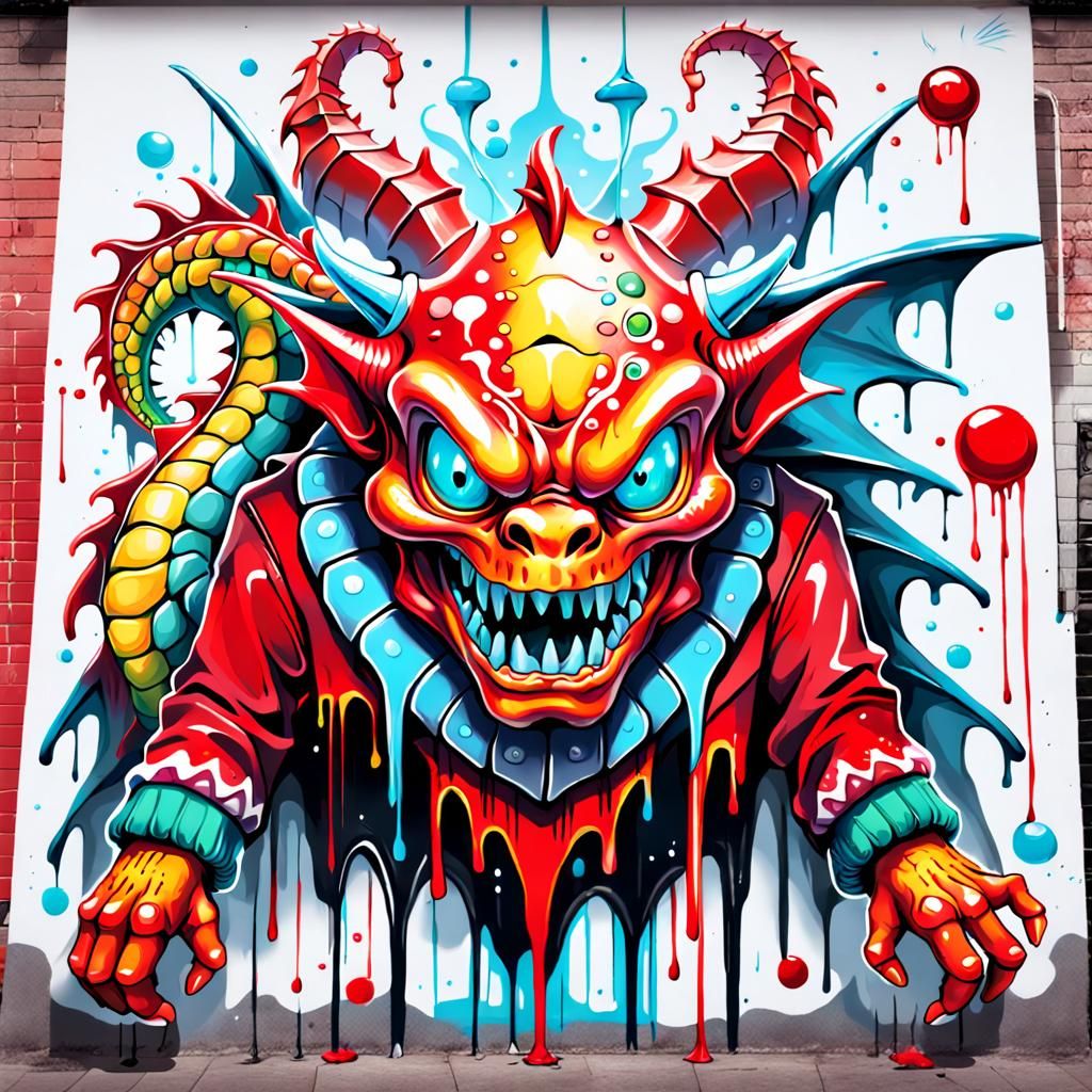 Surreal Janus and Dragon, Graffiti Art Style