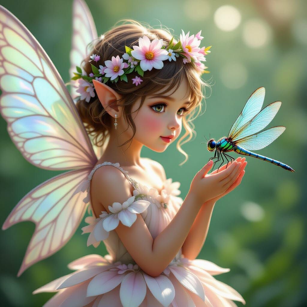Enchanting Fairy with Dragonfly: Hyperrealistic Detail