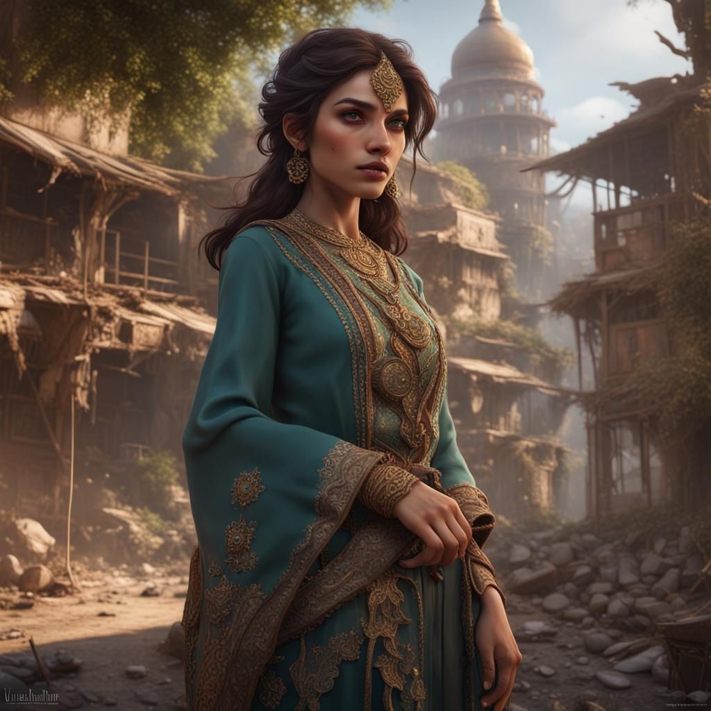 Fantastical Pakistan Girl in Detailed Matte Painting