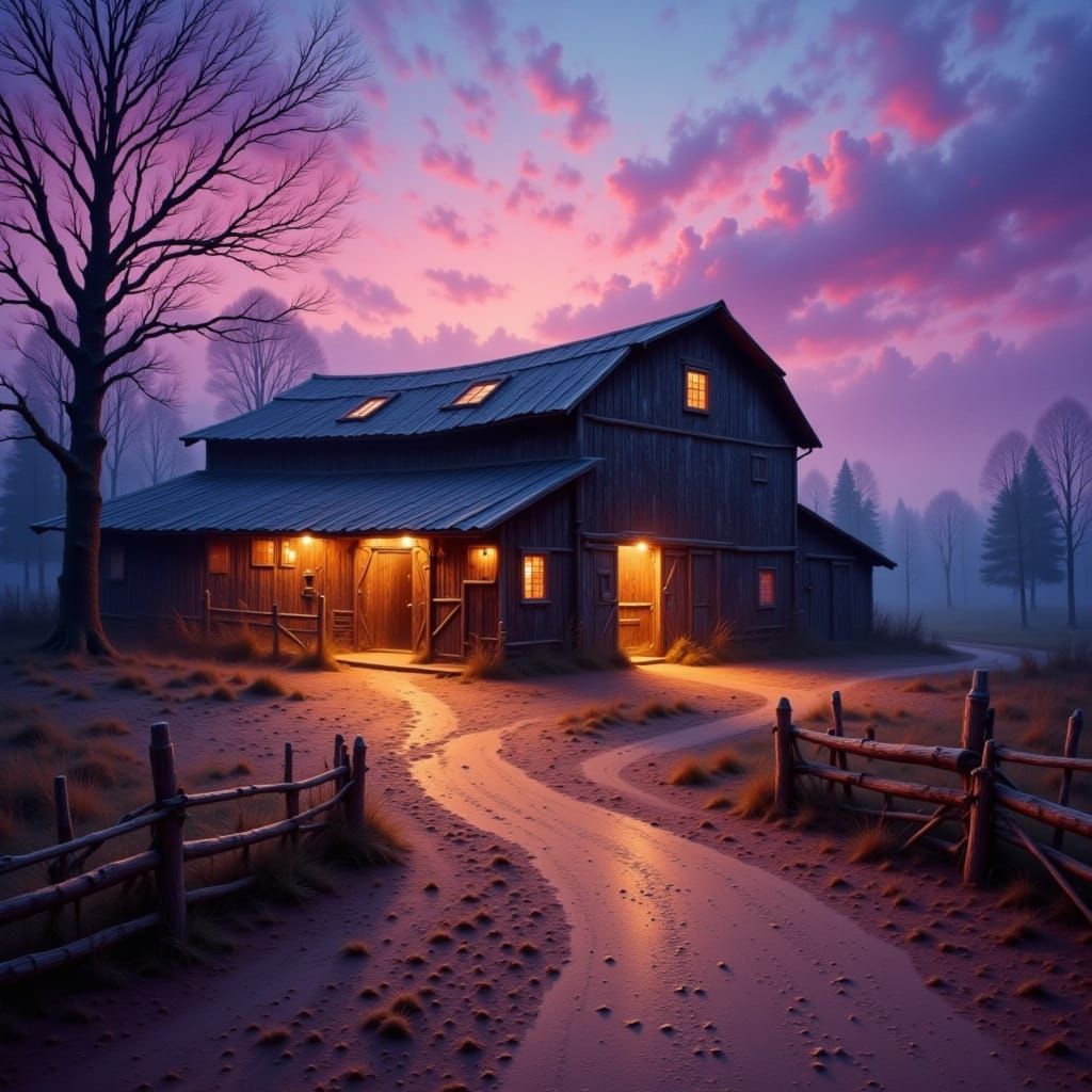 Twilight Barnyard Scene in Soft Colors, Dutch Golden Age Sty...