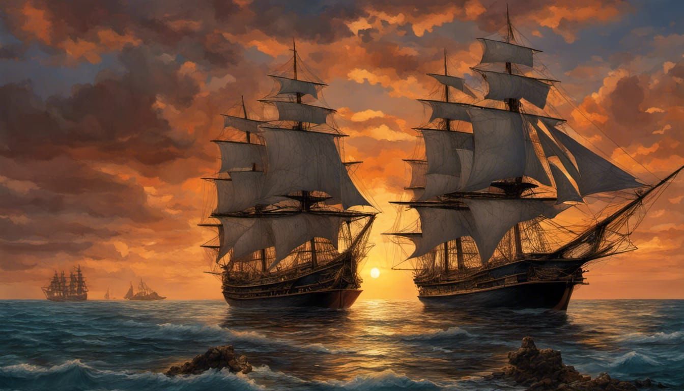 Caribbean Sunset: Admiral's Ship Prepares for Storm