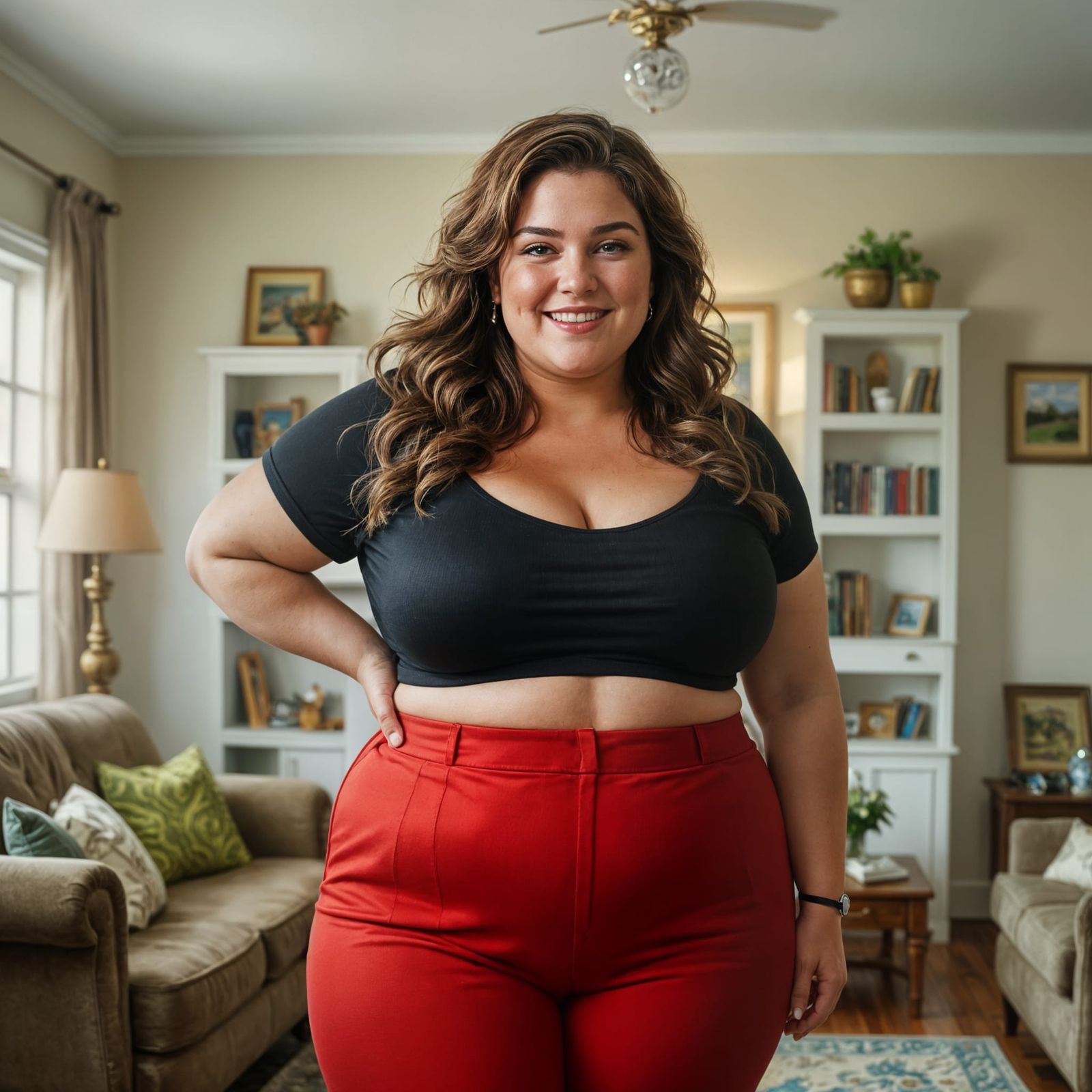 Plus-Size Woman Posing in Living Room Portrait