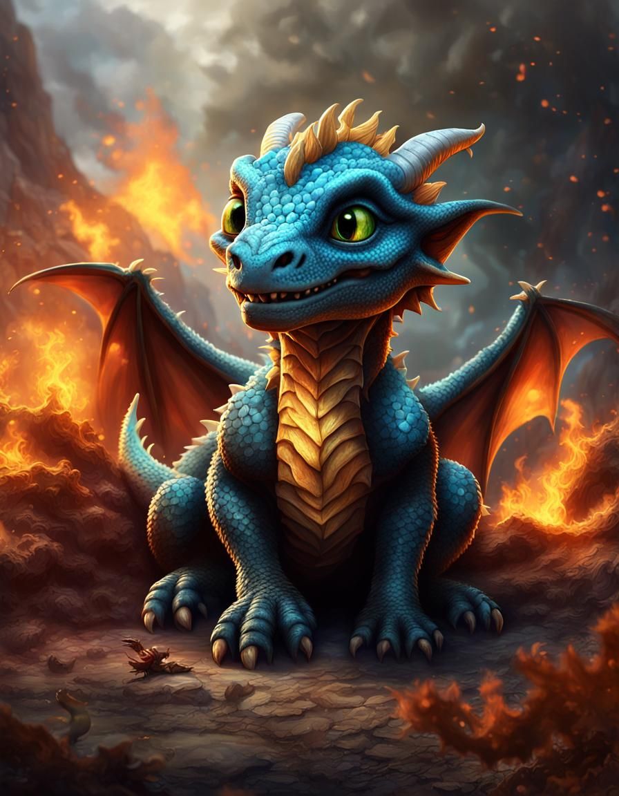 Friendly Baby Dragon and Puppy: Fantasy Concept Art