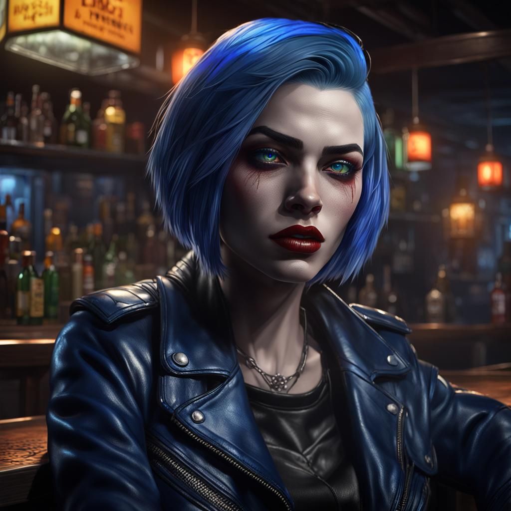 Biker Vampire Girl in Gothic Dark Fantasy Style