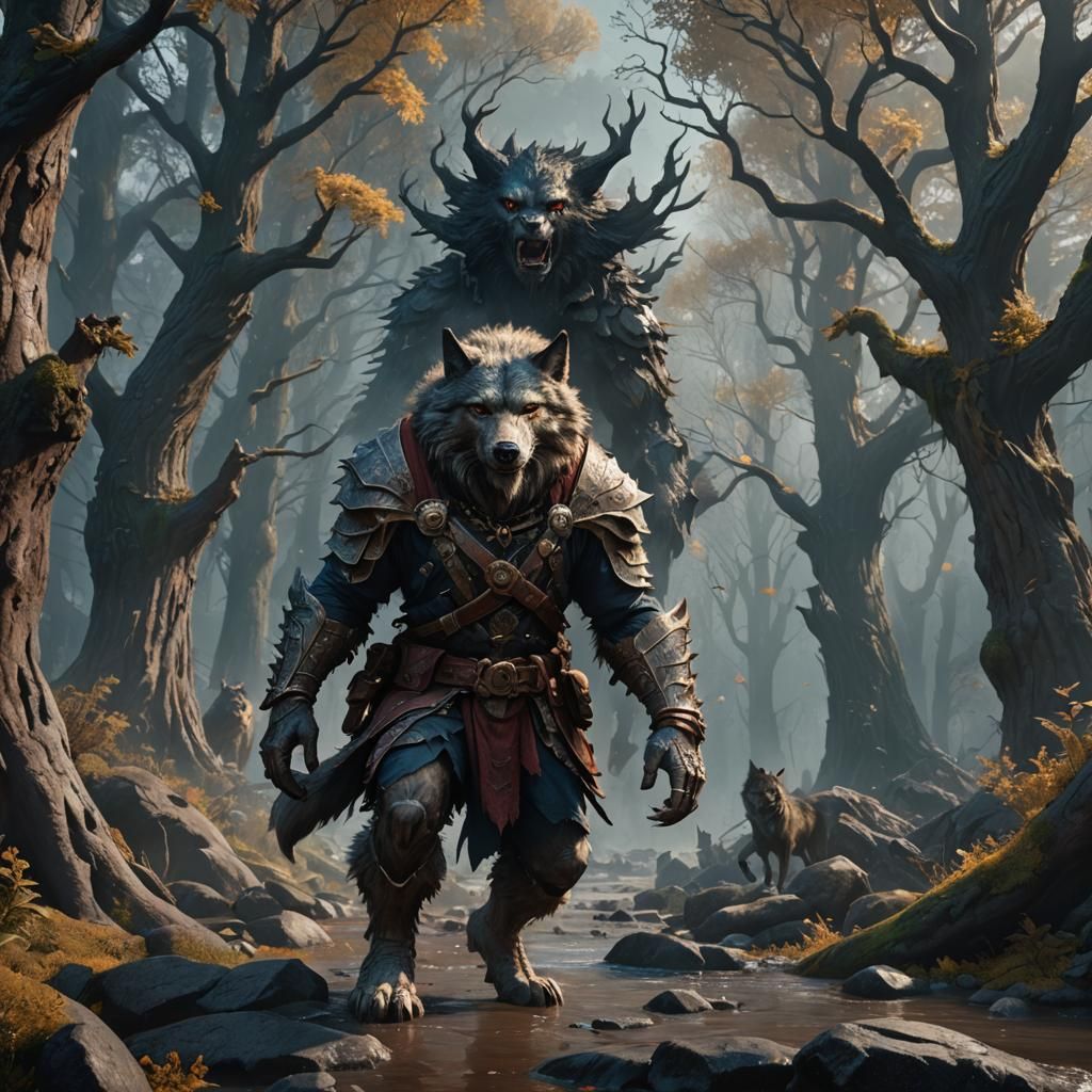 Detailed Matte Painting of a Wolf Man