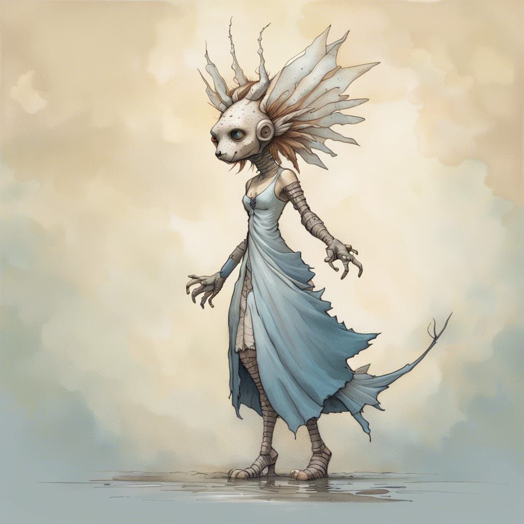 Lionfish-Headed Girl in Whimsical Style