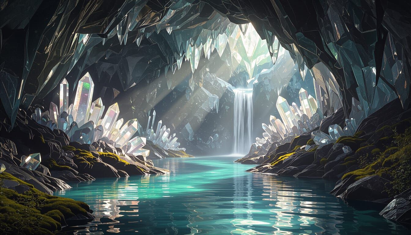 Hidden Crystal Cavern with Reflecting Light